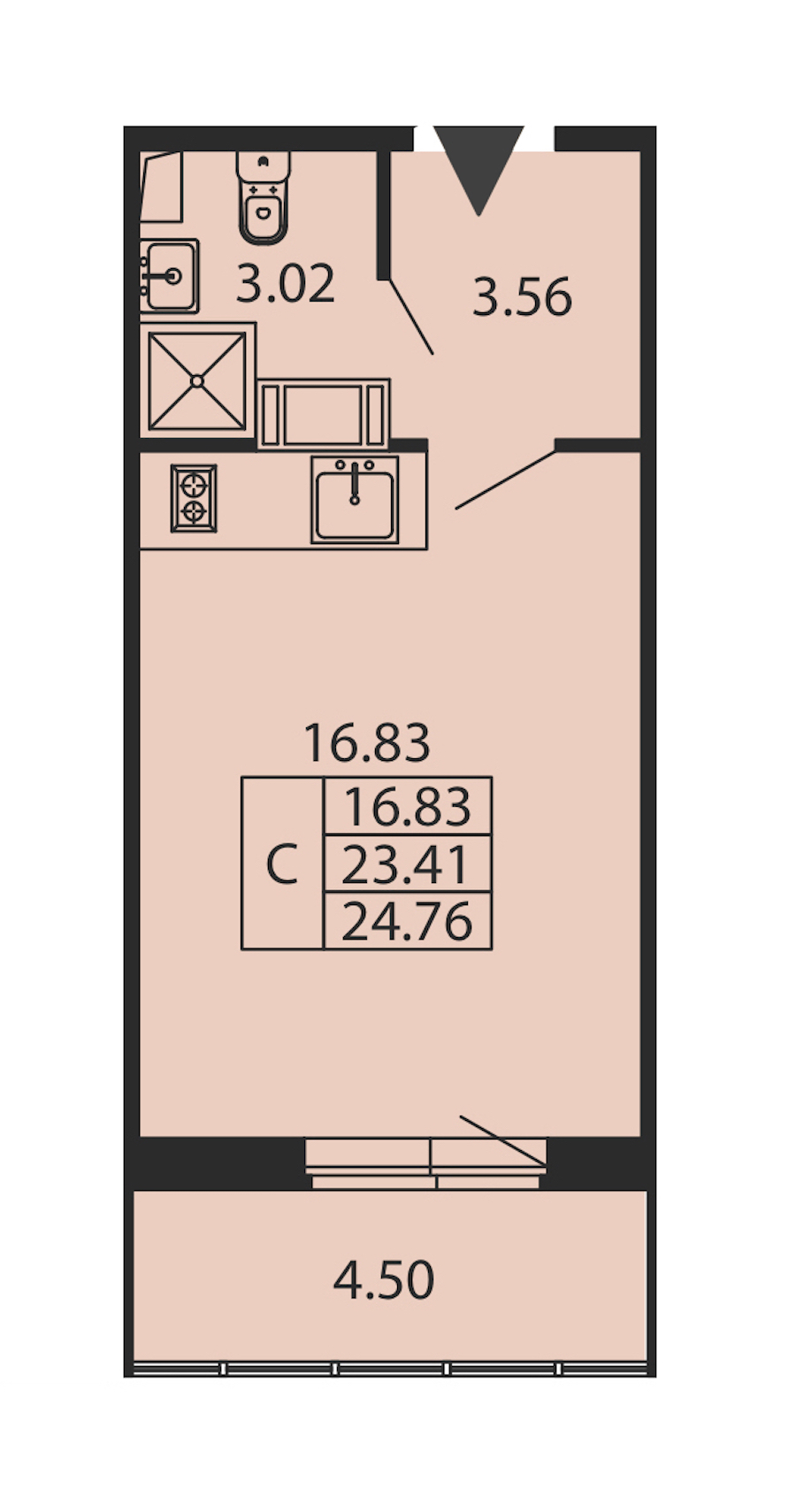 Квартира студия 23.41 м², 12/12 эт., ЖК «Полис ЛАВрики»